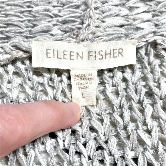 EILEEN FISHER Open Knit Cotton-Nylon Light Gray Open Front Cardigan Size L - Picture 6 of 7